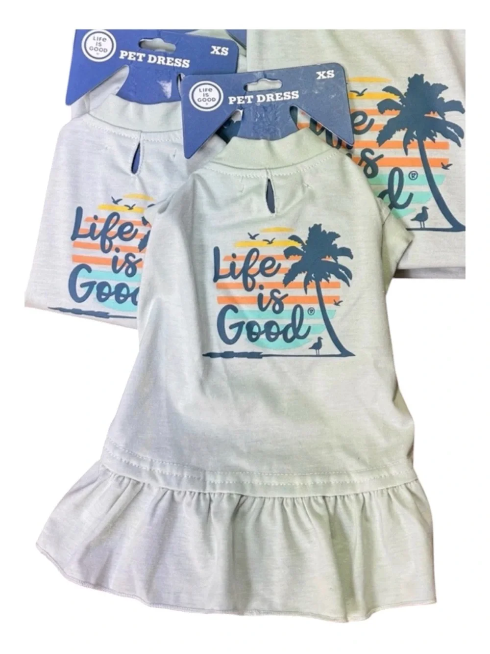 Life Is Good Pet Dress Mint Green Ruffled with Palm Sunset‎ in Size XS - XL  NWT